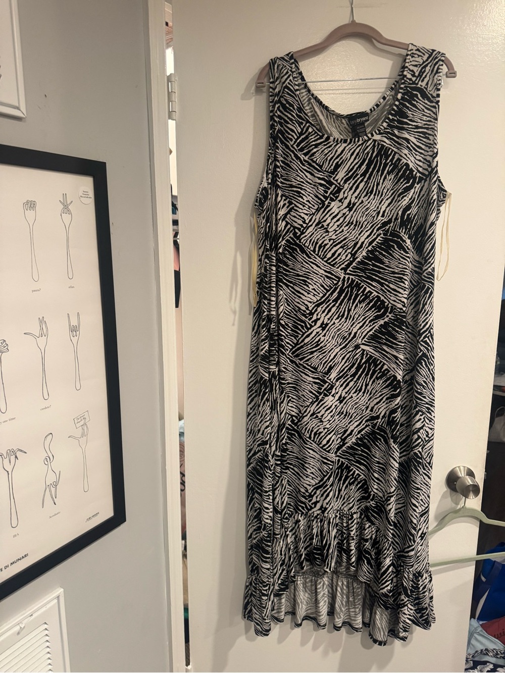 Lane Bryant Zebra Print Maxi Dress 22/24W Black White High Low Plus Size